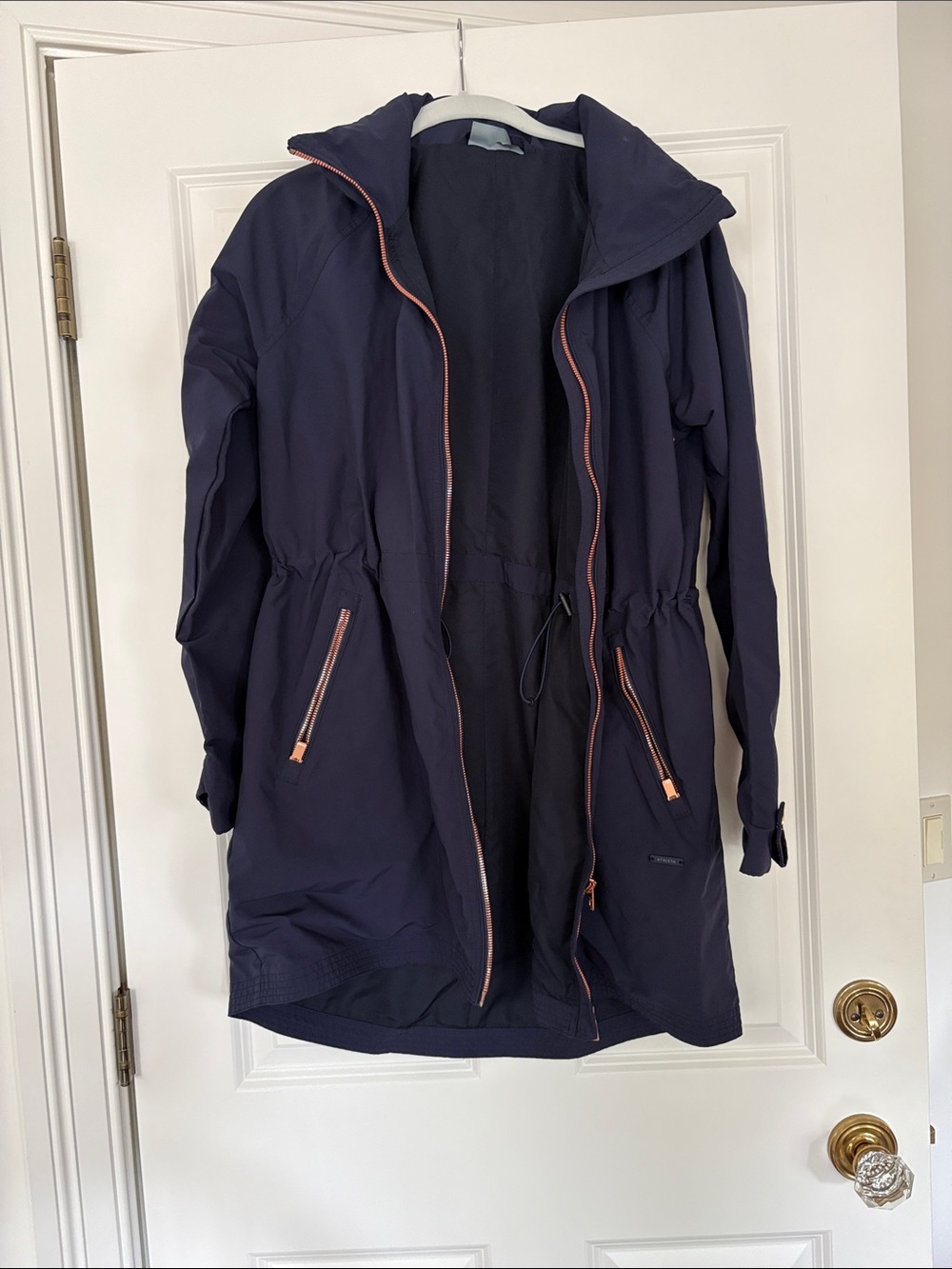 Women’s Navy Hooded Anorak Jacket with Rose Gold Zippers